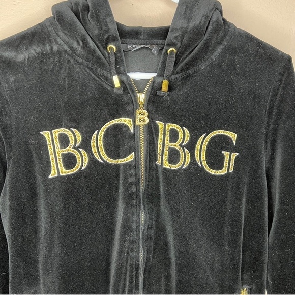 Large Y2k BCBG Maxazria Black Velour Gold Print Hardware Vintage - Picture 3 of 10